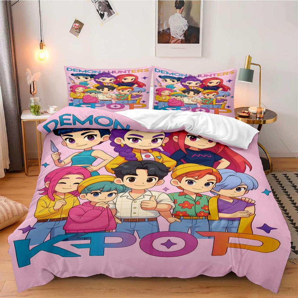 Q K-Pop Demon Hunter Beddding Set for Fans Kids Machine Washable Durable King Queen Twin Size for K-pop Girls Home Bedroom Decor