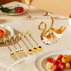 Coffee Dessert Spoons Forks Set, Swan Base Holder with 3 and Forks, Flatware for Fruit