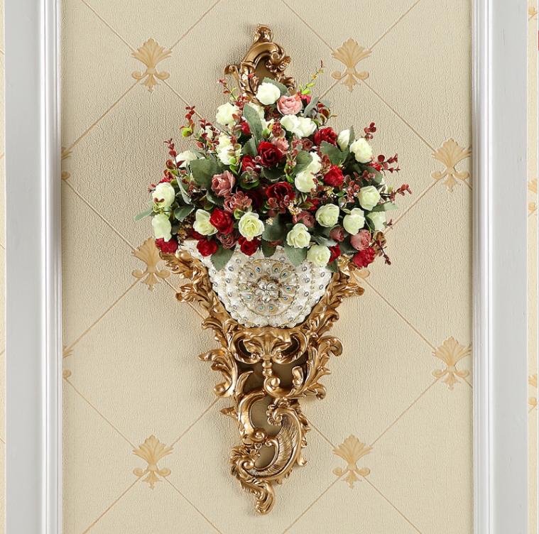 Роскошные настенные вазы из смолы с бриллиантами, искусственные горшки для цветов, поделки, украшения для дома, гостиной, ТВ-фона, настенная роспись