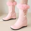Warm Fur Women's High Snow Boots 2024 Plush Winter Shoes Waterproof Fashion Height Increasing Wedge Knee High Boot Large Size