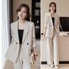 3 Pcs/Set Lady Formal Suit Coat Pants Set Turn-down Collar Button Decor Long Sleeves Jacket Loose Pure Color Trousers Casual Commuting Business Outfit