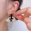 1 Pair Women Leverback Leaf Rhinestone Shape Faux Pearl Ginkgo Decor Smooth Polished Ear