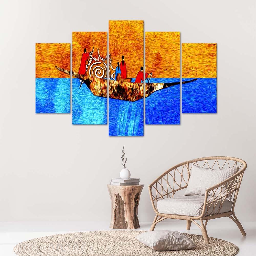 Five Piece Picture Canvas Print Africa Landscape People