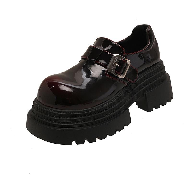 Leather Platform Small Leather Shoes Women's 2025 New Spring British Style Thick Heel Height Increase Big Head Mary Jane Love Single Shoes