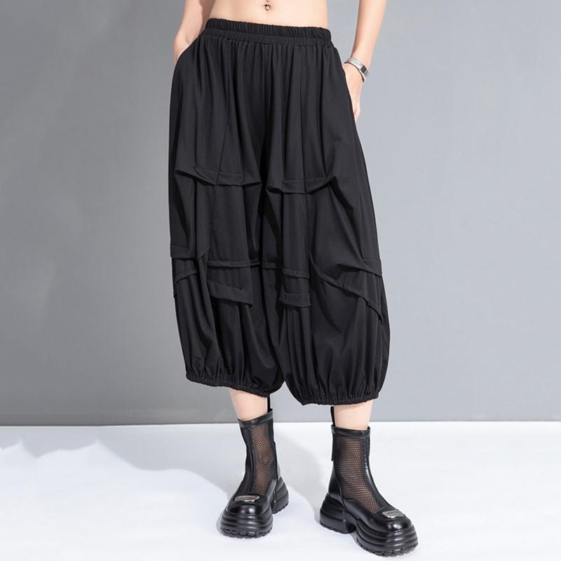 Black Plus Size Vintage High Waist Casual Loose Summer Wide Leg Pants Women Trousers