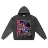 DTG Print Knitted Denim Zip-Up Hoodie Bad Girl Anime Brother Print Zipper Hoodies  