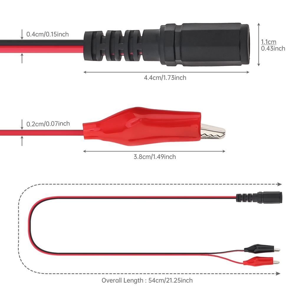 22AWG Power Cable Connector 2.1 X 5.5mm DC Female Jack To Dual Alligator Clip Connector Cable Adapter