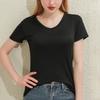 Women Spring and Summer Fashion Solid Color Tee Tops Sexy V-neck Short-sleeved T-shirt
