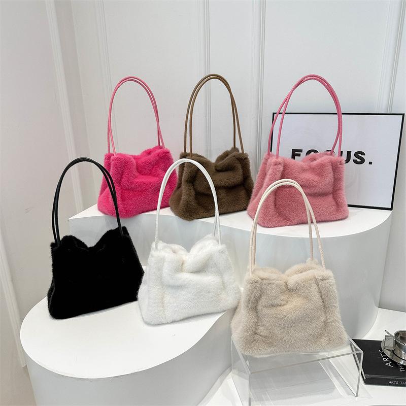 Women Fluffy Shoulder Bag Top-handle Bag New Fashion Female Autumn Winter Handbag Soft Plush Versatile Shopping Tote