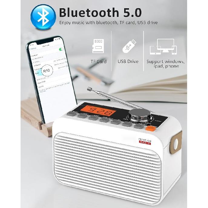 DAB FM Portable Radio with Bluetooth, Shortwave Transistor Radio with Best Reception,Digital LED Screen,Rechargeable Battery,White Noise,Alarm Clock