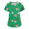 Women's Fashion Christmas Printed Short Sleeve V-Neck Top Small Pocket Work T-Shirt