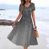 Women's Summer Casual Fashion Print Pocket Short Sleeve V-Neck Swing Dress
