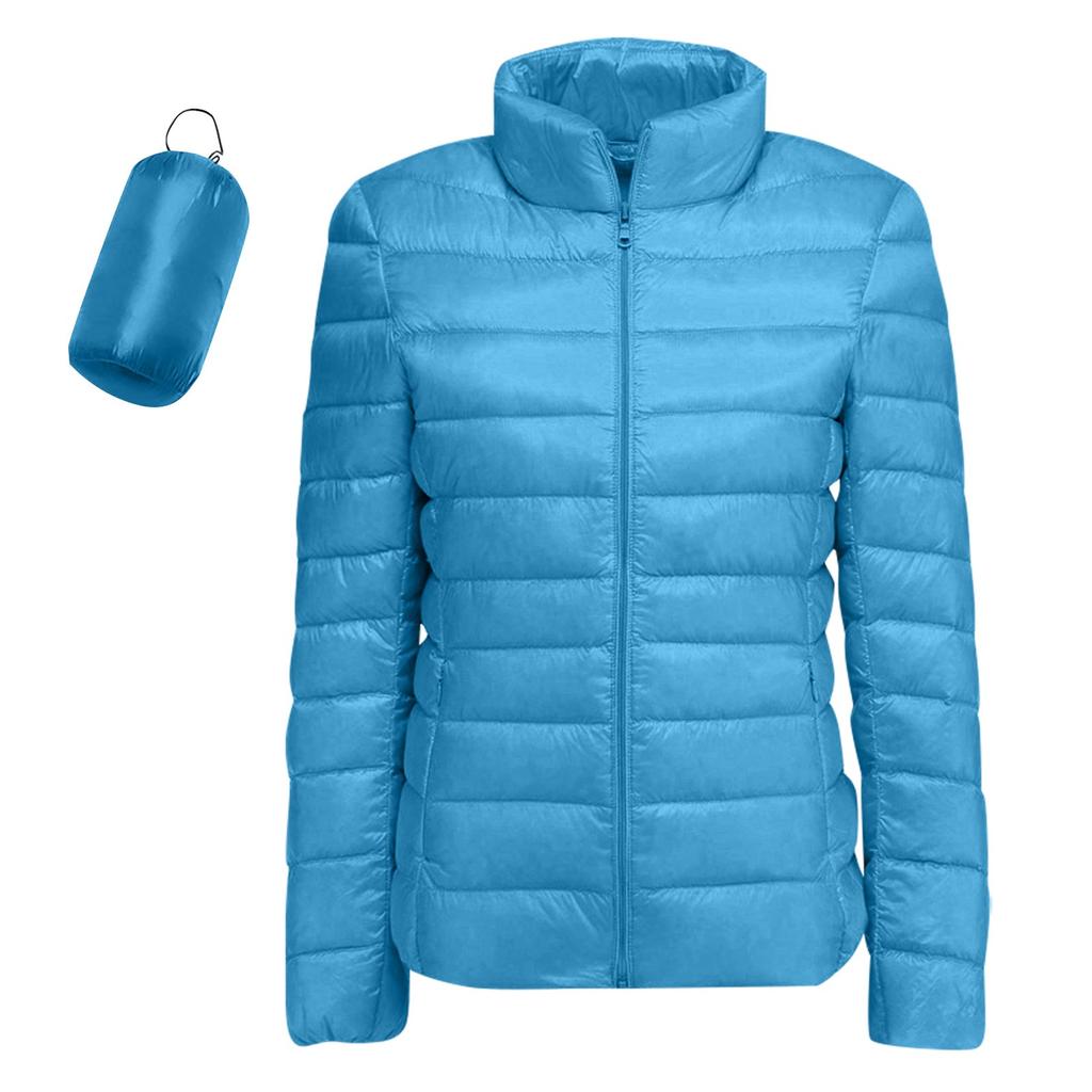Women's Lightweight Down Jacket, Solid Color, Stand Up Collar, Down Jacket With Pockets