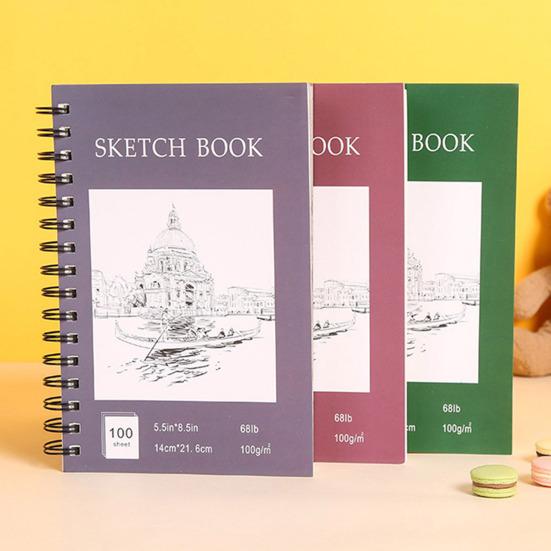 A4 Hardcover Sketch Book Spiral Wire Bound 100 Sheets Acid Free Thick Paper Artist Art Student Sketching Drawing Writing Sketchbook Art Supplies