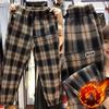 Women Add Velvet Autumn Winter Large Size Women Pants Fashion Casual Sportspants Stretch Waist Female Plaid Harem Trousers S-5XL