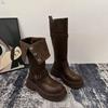 Women's Knee-High Boots Lapel Casual Leather Boots Non Slip Platform Boots for Women Trendy Knight Boot Botas Mujer2025