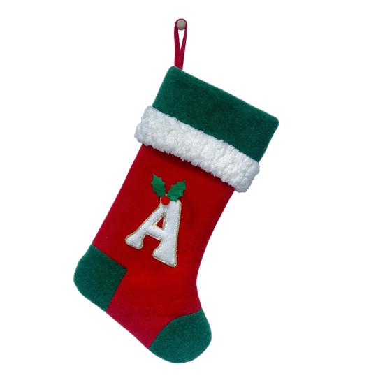 18 Inches Monogram Christmas Stockings with Letters Embroidered Initials Xmas Hanging Stockings for Fireplace