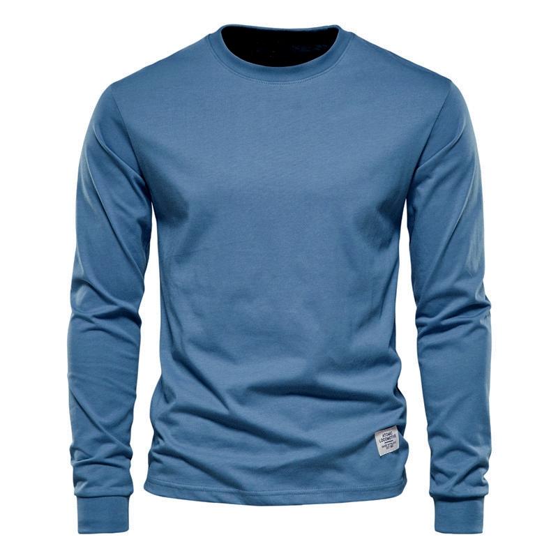 Solid Color Cotton T Shirt Men Casual O-neck Long Sleeved Mens Tshirts Spring Autumn High Quality Basic T-shirt Male