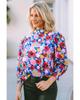 Azura Exchange Blue Mock Neck Bubble Sleeve Floral Print Blouse