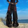 Gothic Chain Bandage Wide Leg Pants Women Oversize Low Rise Dark Academic Trousers Streetwear Baggy Pant Punk Style