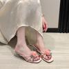 Fashion Wearing Slippers Outside Women's Summer New Sweet Flowers Gentle Slip-on Non-slip Transparent Block Heel High Heels