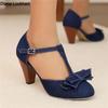 Fashion 2025 Spring Summer Girls High Heel Shoes Denim Women's Pumps T-Buckle Fashion Spike Heels High Heels for Office Party Banquet