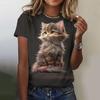 Lovely Cat Print Women O-Neck T-Shirts Kawaii Style Pullover Loose Short Sleeves Oversized Tee Shirt Summer Female Clothing 2024 EMA