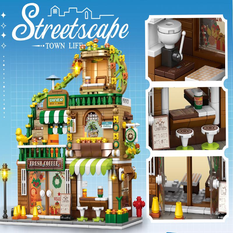 Urban Series Building Blocks Street View Cafe House Model Miniature Architecture Desktop Decor Gift for Boys Girls Kids Toys