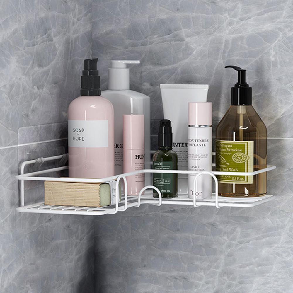 Shampoo Storage Holder Corner Shower Shelf Organizer Rack For Bathroom Kitchen Punch Free With Adhesive Sticker