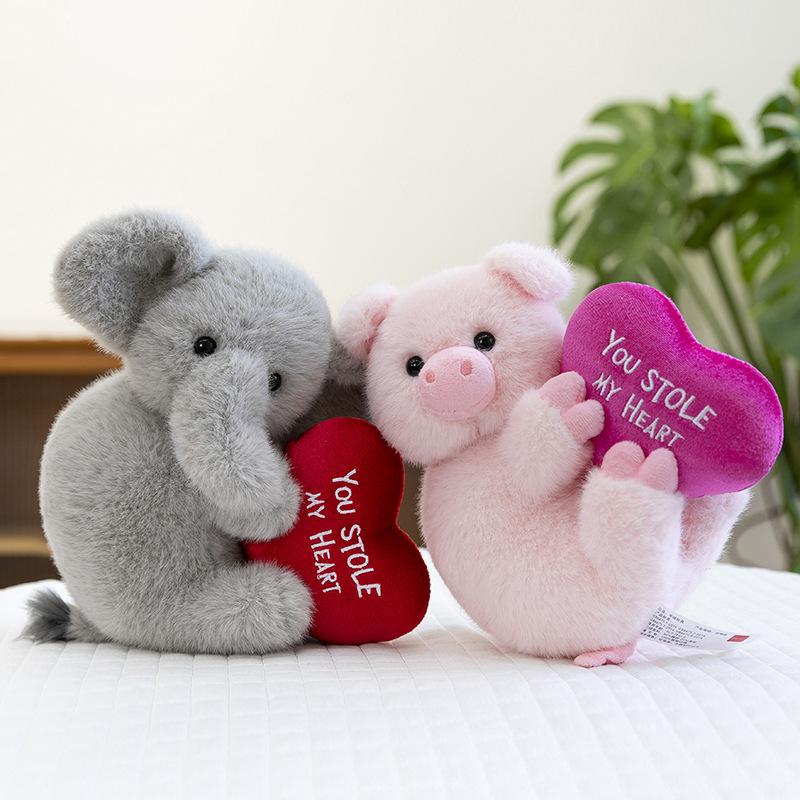 Creative Heart Stealing Animal Plush Toy Wedding Pressing Doll Love Baby Elephant Ornament Pink Pig Valentine's Day Gift
