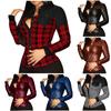 Women's V-neck Lapel Button Pocket Leather Long Sleeve Shirt Blouse Top