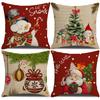 Christmas Themed Linen Pillow Cover Snowman Christmas Tree Santa Claus Printed Cushion Cover Holiday Decorative Pillow Cover