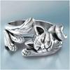 Fashion Antique Silver Cat Ring Fashion Mens Women Adjustable Ring Jewelry