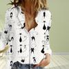 Animal Cute Cat Print Women Blouse Spring Autumn Chemise Femme Office Lady Button Up Turn Down Collar Shirts Ladies Blouses Femme