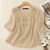 ZANZEA Women Casual V-Neck Half Sleeve Loose Embroidery Blouse
