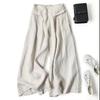 Cotton and Linen Wide Leg Pants for Spring and Summer Women, Semi Elastic Mid Waist Thin Linen Cropped Pants
