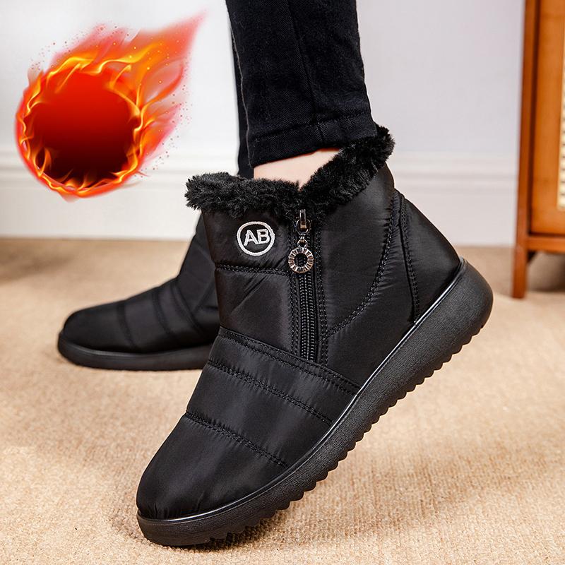 Women's Plus Size Long Plush Snow Boots Winter 2024 Waterproof Non-Slip Thick Warm Fur Ankle Boots Woman Soft Sole Mother Shoes