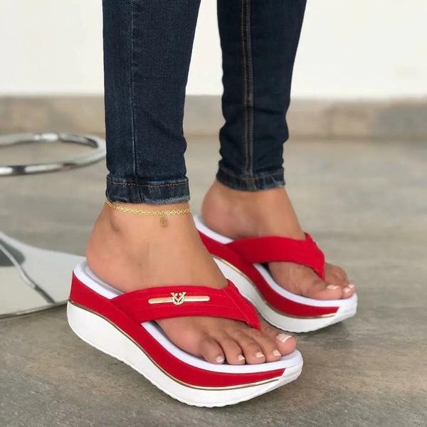 Summer Women's Wedge Heel Thick Bottom Flip Flops Platform Slippers Outdoor Leisure Platform Height Increasing Sandals Plus Size 35-43