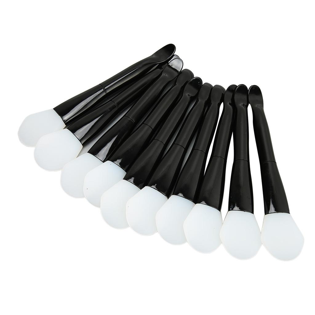 10pcs Facial Mask Brush Dual Sided with Spoon Soft Silicone Black Handle Mask Applicator Brush for