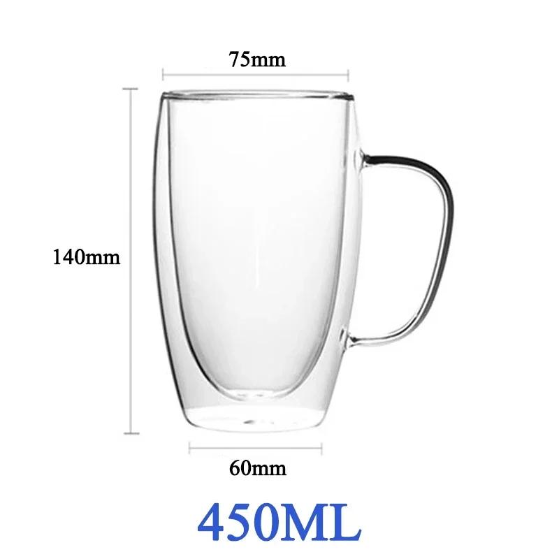 1-6PCS 80-450ML Heat Resistant Double Wall Tea Glass Cup Beer Coffee Handmade Creative Cold Beverage Transparent Drinkware Set
