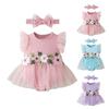 New Baby Girls Mesh Ha Dress Fashion Cute Flower Flower Flying Sleeve Jumpsuit Hair Accessories