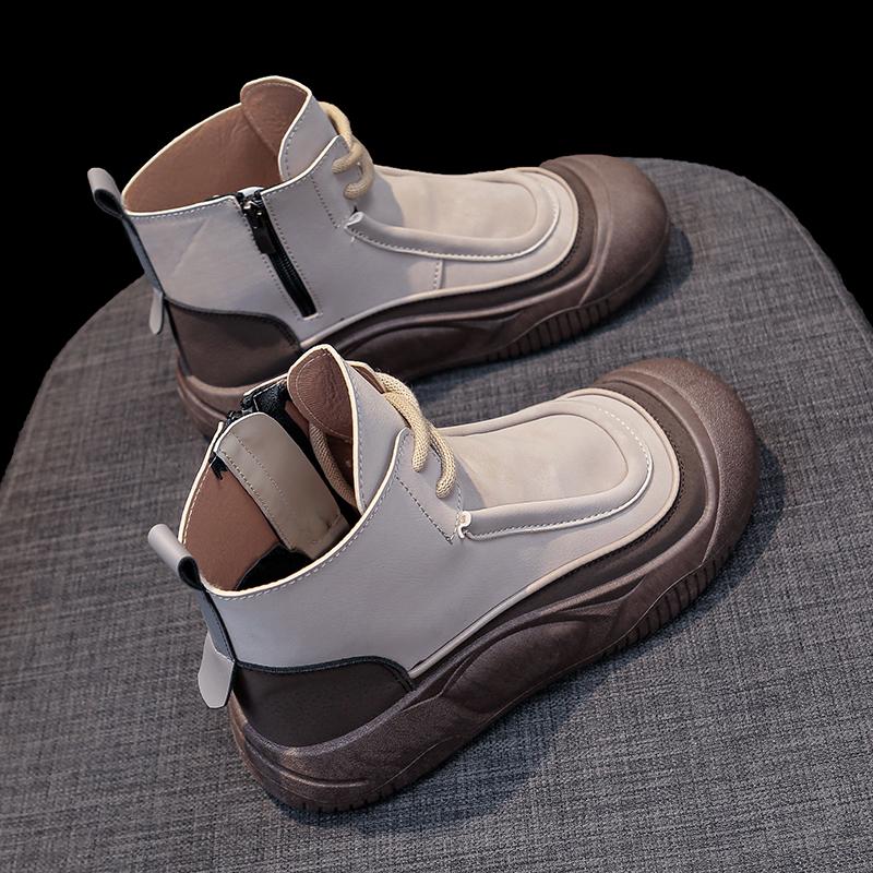 TUINANLE Women High Tops Shoes Spring Zipper Casual Anti Slip Flat Sneakers Girl's Ankle Boots