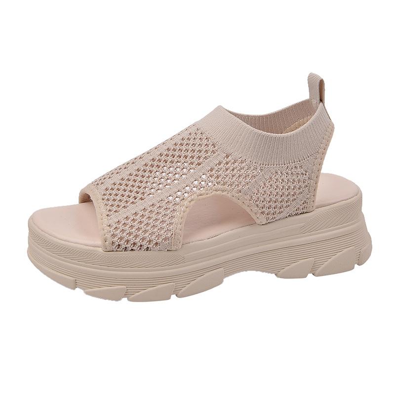 2025 Summer New Sports Sandals Women's Korean Version Breathable Thick-soled Sandals Hollow Elastic Mesh Fly-woven Socks Shoes