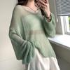 Long Sleeves Hollow Out Sweater Irregular Thin Design Women's Sun Protection Knitted Top V Neck Long Sleeves Loose and Lazy