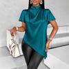 Satin Colored Shirt for Autumn Winter Bat Sleeves Asymmetrical Hem Shirt Top Blouses & Shirts