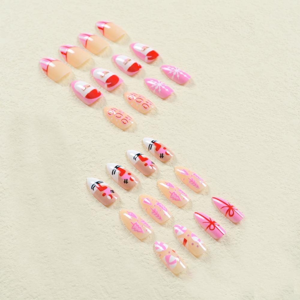 Christmas French Fake Nails Almond Nail Tips Waterproof Press On Nails Girl