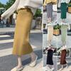 Women Knitting Skirt High Waist Back Slit Design Solid Color Midi Skirt Soft Breathable Thickened Warm Hip Wrapped Skirt