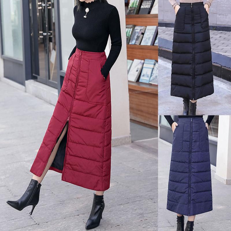 Autumn Winter Women's Plus Size Thickened Warm Solid Colour Mid Length Zipper Skirt Comfortable Windproof Warm Skirt