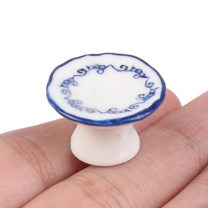 1:12 Dollhouse Miniature Ceramic Fruit Dish Plate Tall Tray Cake Plate Tableware Kitchen Model Decor Toy Doll House Accessories