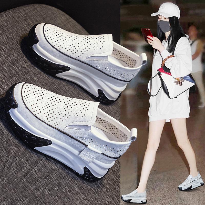 2025 New Inner Height Increase Hollow Breathable Loafers Women's Shoes Retro Lightweight Casual Sports Shoes Platform Sandals Women